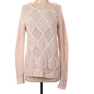 Pink scoop neck color block pull over sweater